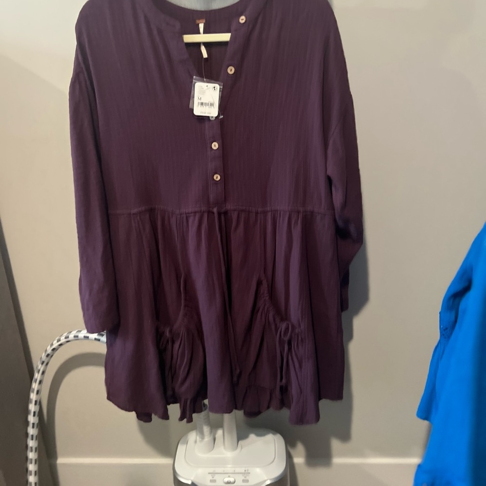 Free People Purple Boho Dress with Mandarin Collar